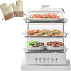 Food Steamer,40l,360° Steam Cycle Electric Steamer,with 3 Stainless Steel Steaming Plates,A Pair of Heat Insulating Gloves,12 Hour Reservation,6 Preset Modes