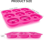 Large Silicone Donut Pan for Baking, 9 Cavity Non-Stick Food Grade Silicone Donut Molds, Doughnut Pan and Bagel Pans for Baking & Kitchen, BPA Free 11.2 x 11.1 Inches, Dishwasher Safe - Hot Pink