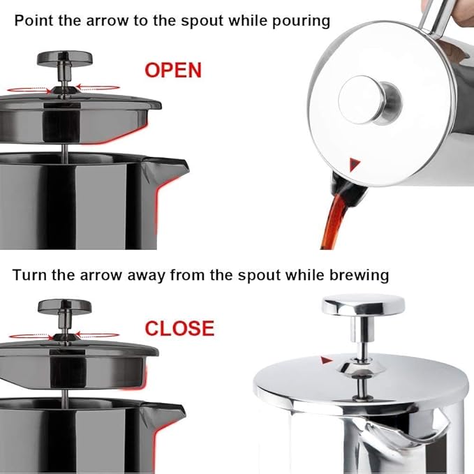 Secura French Press Coffee Maker, 304 Grade Stainless Steel Insulated Coffee Press with 2 Extra Screens, 12oz (0.35 Litre), Silver