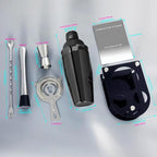 Cocktail Shaker Bartender Kit: 5 Piece Bar Tool Set, Cocktail Shaker Set with Stand, Drink Mixing Includes Martini Shaker,Strainer,Jigger,Bar Mixer Spoon,Muddler ﻿ (Black, 750ml(25oz))