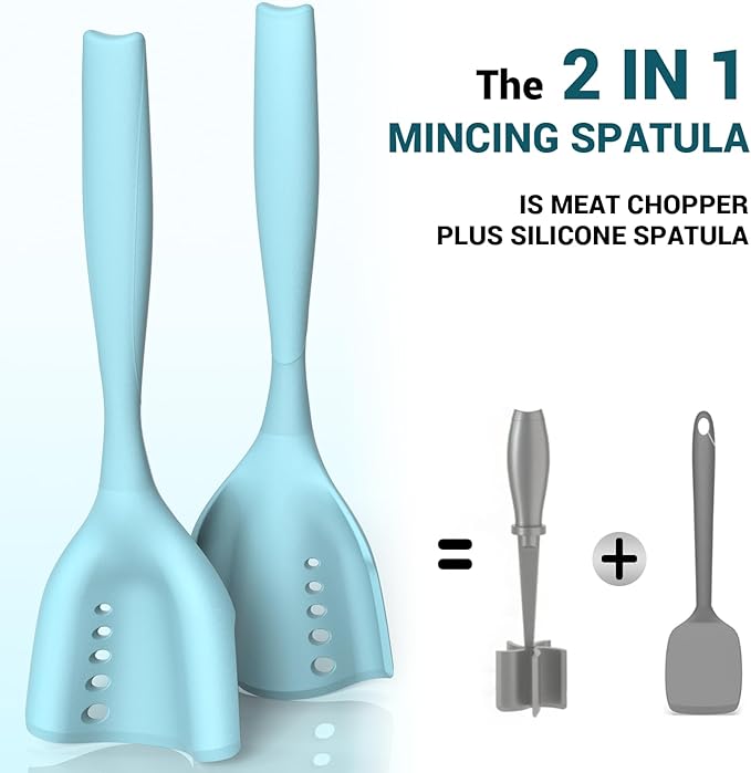 Mincing Spatula Meat Chopper, Hamburger Grinder, Premium Heat Resistant Smasher for Ground Beef, Potato Mix Tool, Meat & Poultry Tenderizers-Aqua