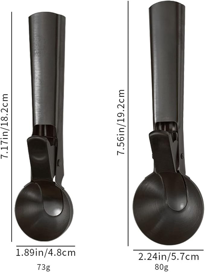 Ice Cream Scoop, 2Pcs Stainless Steel Black Cookie Scoop with Trigger Melon Baller Scooper Cones, Specialty Tools and Gadgets, Ice Cream Spoon Food Scoop for Frozen Yogurt Sundaes Fruit Cookie