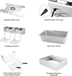 TANGME Commercial Deep Fryer, 3400w Electric Countertop Fryer with 3 Baskets, 22L/23.25Qt 1mm Thickened Stainless Steel Oil Fryer with Temperature Limiter for Restaurant, UL Certified