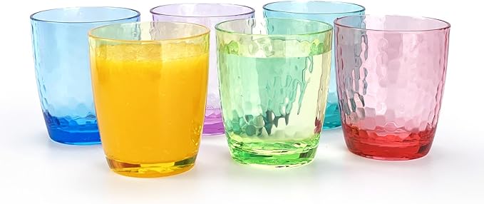 Set of 6 Hammered Style 15-ounce/430ml Acrylic Glasses Plastic Tumbler,BPA Free,Dishwasher Safe (Multi color)