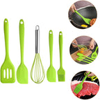 Ipetboom 5pcs Silicone Kitchen Utensil Set Nonstick Cooking Tools with Beater Turner for Baking and Mixing Heat Resistant Green Cooking Utensils with Hanging for Home and Restaurant Use