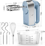 Hand Mixer Electric, 450W Kitchen Mixers with Scale Cup Storage Case, Turbo Boost/Self-Control Speed + 5 Speed + Eject Button + 5 Stainless Steel Accessories, For Easy Whipping Dough, Cream, Blue