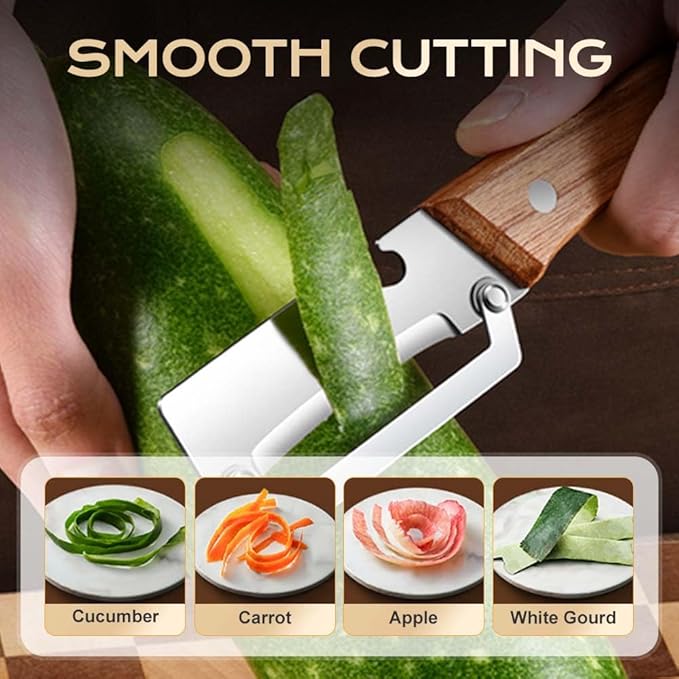 Multi-Functional Vegetable Peeler for Kitchen, 2026 New Stainless Steel Peeler with Wooden Handle and Bottle Opener, Kitchen Tool for Fruit Veggie Pumpkin, Gifts for Mom (1PC)