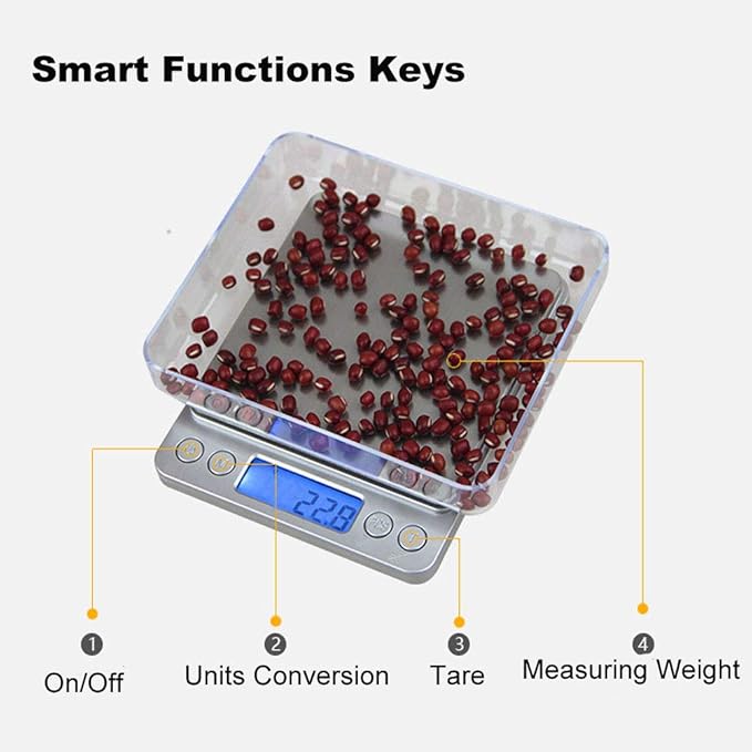 Digital Kitchen Scale,High Precision Stainless Steel Multifunction Food Scale Grams and Ounces Back-Lit LCD Display Small Pocket Jewelry Scales Auto Off,Tare,PCS,UNTS/Mode (500g/0.01g)