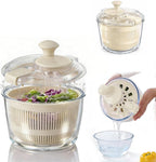 Good Girps 3.2 Qt Glass Salad Spinner Small Vegetable Dryer with Drain Microwave Safe Dishwasher Safe with Transparent Lid Crank Handle Quick Spin Greens Washer for Lettuce Herbs Fruits White
