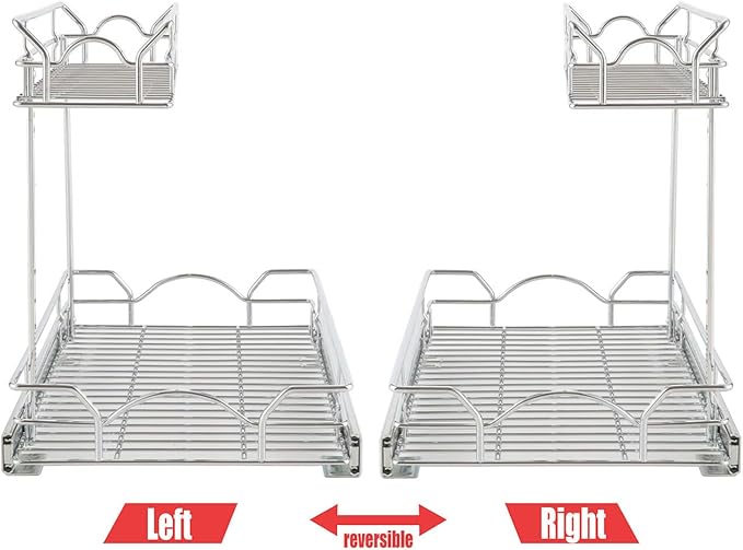 OCG Under Sink Cabinet Organizer Two Tier Pull Out Shelf (14.75W x 21D), Under Sink Sliding Shelf for Kitchen Bathroom Cabinet 2 Tier Chrome