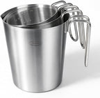 Newness 3-Pack Stainless Steel Measuring Cups Set, (3 Marking Including Cup/ML/Oz Scale) (2, 3 & 4 Cup) Metal Measuring Cup with Handle For Prepping, Baking and Cooking, Dishwasher, Microwave Safe
