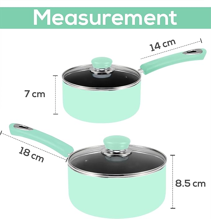 Utopia Kitchen Nonstick Stock Pot Saucepan Set with Lids, 1 Quart and 2 Quarts Multipurpose Stock Pots Set for Home, Kitchen or Restaurant, Green & Black