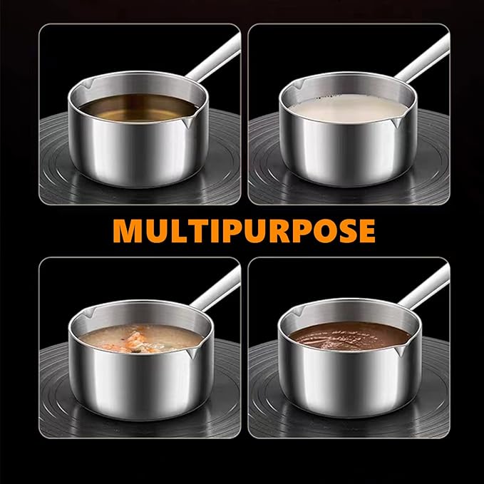 Butter Warmer Pot, Small Sauce Pan, Thick 3-PLY Heavy Duty Stainless Steel Cooking Pot for Milk, Coffee, and Melting Chocolate, 0.5-Quart