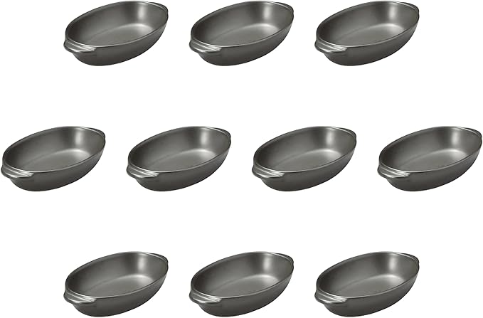 Set of 10, Small Black Oval Au Gratin [7.4 x 4.3 x 1.4 inches (18.7 x 11 x 3.6 cm)] | Setomonohonpo
