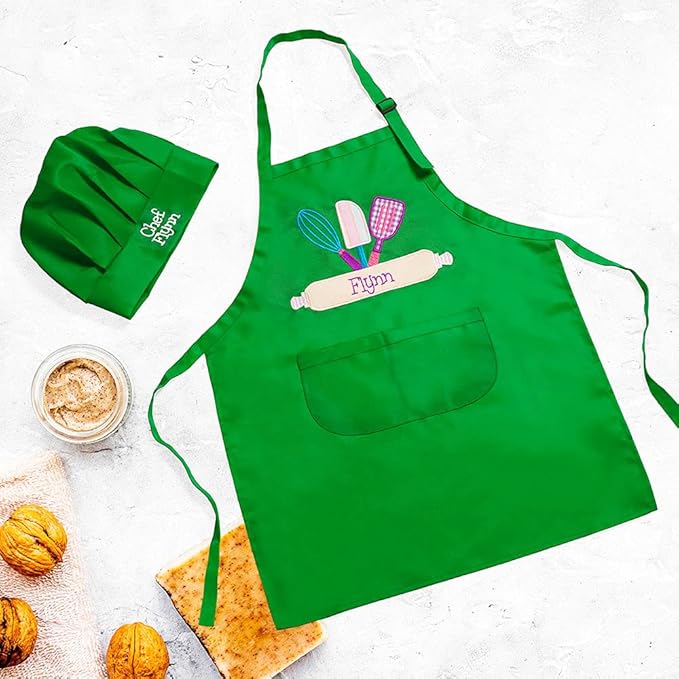 AILIN Custom Name Kids Apron Chef Hat Set For Boy Girl Cooking Baking Painting Craft