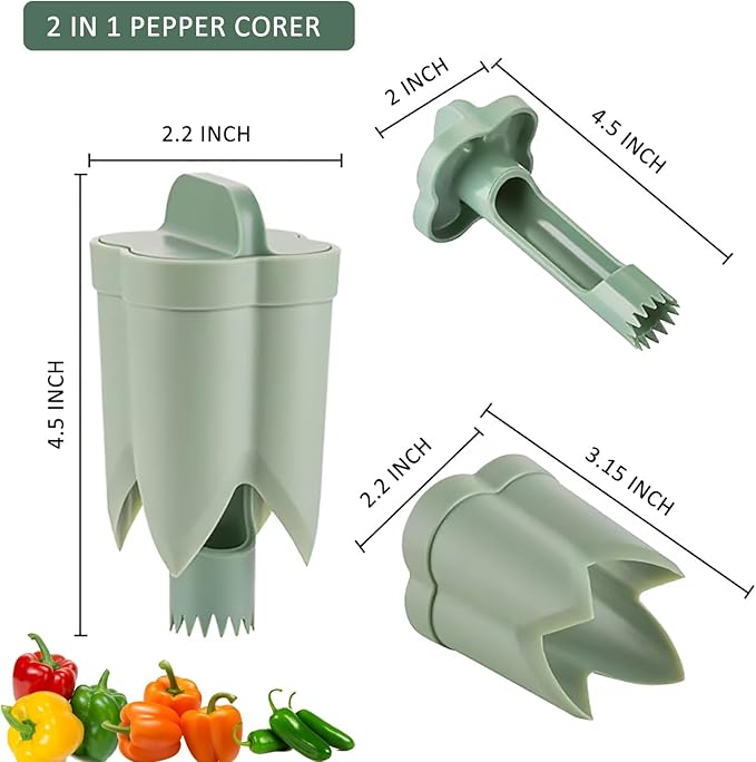 Pepper Corer Seed Remover, Pepper Seed Corer Remover Tool, Bell Pepper Cutter Deseeder, 2 in 1 Fruit & Vegetable Corer Tools, Unique Kitchen Gadgets for Family Party Camping and BBQ