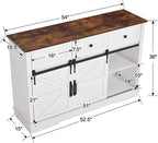 Kmax Farmhouse Wine Bar Cabinet w, 54” Buffet Cabinet with Storage, Rustic White Coffee Bar Cabinet with Sliding Barn Doors, Wine/Glass Rack & 3 Drawers for Living, Dining Room, Brown Top