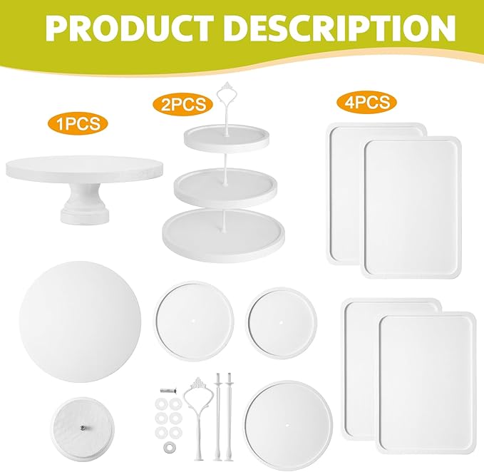 7 Pcs Wood Dessert Table Display Set Wooden 3 Tie Cupcake Stands Rustic Round Cake Stand Wood Dessert Serving Trays for Party Baby Shower Wedding Birthday (White)