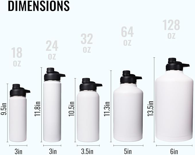 32 oz Insulated Water Bottle with Handle, 304 Stainless Steel Water Bottles with Wide Mouth, Double Wall Vacuum Sports Water Bottle, BPA Free, Keep Cold and Hot, White