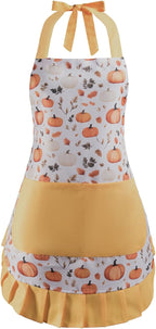Vintage Floral Apron for Women with Functional Pockets Adjustable Neck Strap for Cooking Baking Mother's Gift