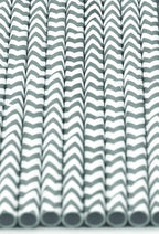 Pack of 300 Gray Chevron Biodegradable 4-Ply Paper Drinking Straws (Compostable, Non-toxic, BPA-free)