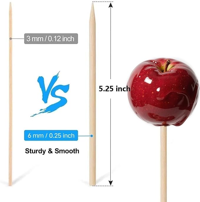 HANSGO Candy Apple Sticks, 6 mm 5.25 inch Bamboo Skewers for Caramel Apple Cotton Candy Sticks Lollipop BBQ Corn Dog, Fall Harvest Festivals Party Favor