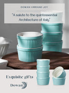 DOWAN 8 oz Ramekins - Ramekins for Creme Brulee Porcelain Ramekins Oven Safe, Classic Style Ramekins for Baking Souffle Ramekins Ramekins Bowls, Set of 6, Blue