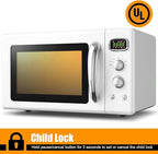 MAT EXPERT 0.9 Cu.ft Microwave Countertop, Digital Timing & 5 Micro Power, 25L Small Microwave w/Glass Turntable & 6 Preset Buttons, Delayed Start Function, 900W Mini Microwave w/Child Lock