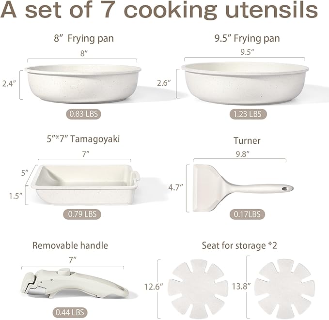 GiPP Ceramic Pots and Pans Set Non Stick, Nonstick Detachable Handle Cookware Sets, Non Toxic Induction Kitchen Pot and Pan with Removable Handle, Healthy RV Cookware, Dishwasher ＆Oven Safe, 7 Piece