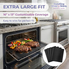 4-Pack Oven Liners (16" x 13") – Heavy Duty 0.4mm PFOA-Free PTFE Non-Stick Sheets for Gas & Electric Ovens, Baking & Grilling – Includes 1 Bonus Nano Rust Eraser Sponge