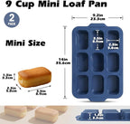 Silicone Mini Loaf Pans Baking: 9 Cavity Nonstick Mini Bread Loaf Pans with Metal Frame - Small Banana Bread Tins Tray for Baking Pumpkin Cornbread Meatloaf - for Oven Home Bakers Housewife (2 Pcs)