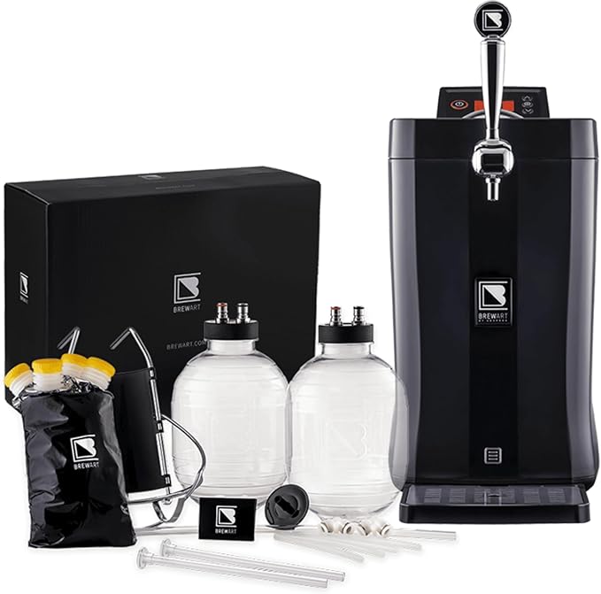 BrewFlo Beer Dispenser | CO2-Free Draft System for Home Use | Includes Two 5L Kegs | Adjustable Flow and Temperature (32°F-50°F) | Compact Size, Chrome Tap, LCD Display | Perfect for Home Brewers