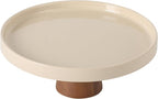 Gibson Elite 10.7-Inch Stoneware Cake Stand with Acacia Wood Base – Taupe Round Dessert Display Stand for Cakes, Cupcakes & Party Entertaining