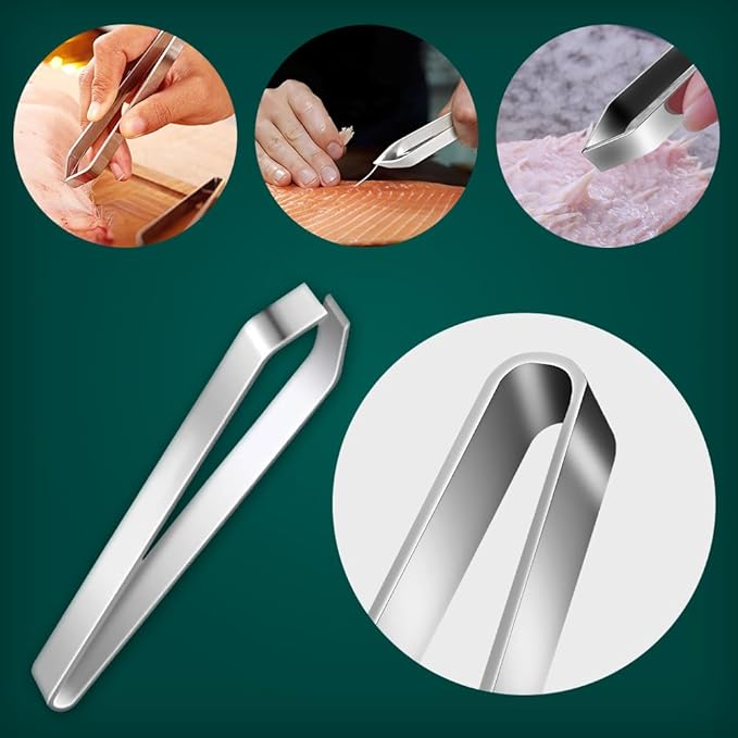 Comfecto 5 Pcs Stainless Steel Fish Scaler Remover Scraper with Sawtooth, Sturdy Ergonomic Fish Skin Graters with Bone Tweezer Dig Out Blade Knife Peeler Bottle Opener and Pouch, Reguler, Silver