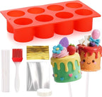 Juome Circle Cake Pop Mold Kit, 8 Cavities Cakesicle Molds Silicone with 50 Sticks & 50 Packaging Bags, Round Cake Pop Maker Supplies Accessories, Baking Tools for Home Baking Desserts