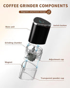 Portable Electric Coffee Grinder, Ergonomic Palm-Fitting Design for Comfortable Grip, USB Type-C Wireless Charging Adjustable Grind Settings for Coffee Beans/Grains(Black)