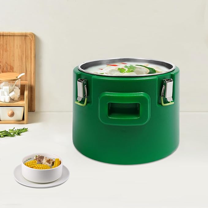 15.85Qt Insulated Food Container, Stainless Steel Container, 15L Commercial Food Soup Carrier 12 Hours Heat Preservation for Hot and Cold Food Storage Restaurant Canteen Home Lunch Use (Green, 15L)
