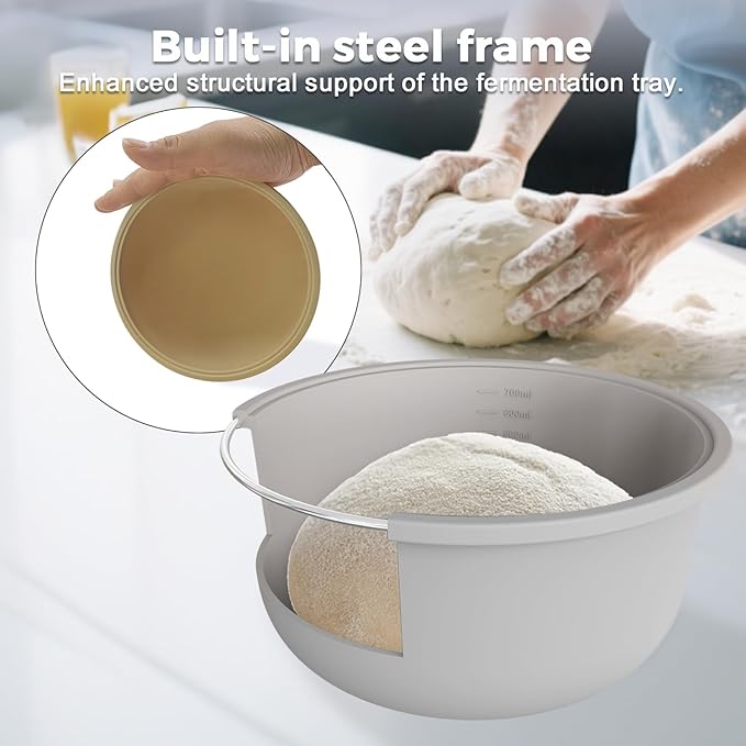 4Pcs Stackable Silicone Pizza Dough Proofing Proving Containers with Lids,Pizza Dough Proofing Box For Home Kitchen | Make 12" Pizzas 700ml(Grey+Blue)