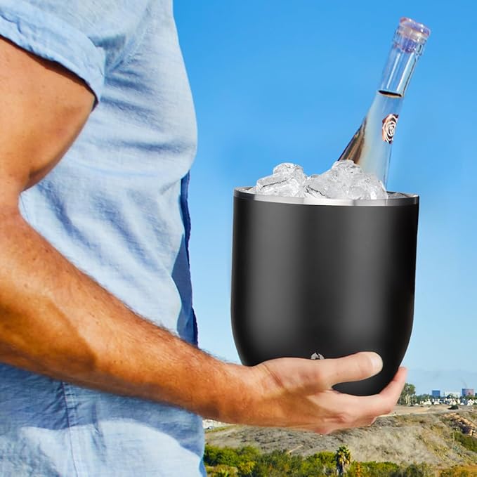 Snowfox Plus - Insulated Ice Bucket with Lid/Scoop, Premium Vacuum Insulated Stainless Steel Ice Buckets for Parties, Ice Box, Home Bar Accessories, Parties Supplies, Bar Decor, 3L, Dark Walnut