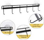 YiZhi Adhesive Wall Hooks Rack Kitchen Rail, Space Saving Utensil Holder No Drilling Wall Mounted Accessory Hanger with 6 Hooks for Kitchen Bathroom Bedroom Pack of 2 (Black)