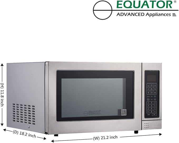 Equator Stainless Steel Range 3-in-1Microwave Oven 1.2 cu ft with Convection, Grill, and Sensor Cooking - Black SS Countertop 1100 Watts Capacity 12-inch Auto Function and Auto Defrost