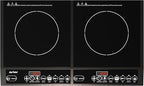 Sunvivi Portable Induction Cooktop: 2 Burners in 1, Commercial-Grade Electric Countertop Stove with LED Touchscreen, 8 Power Levels & Precise Temp Control (176°F-518°F), Independent Timer, Black