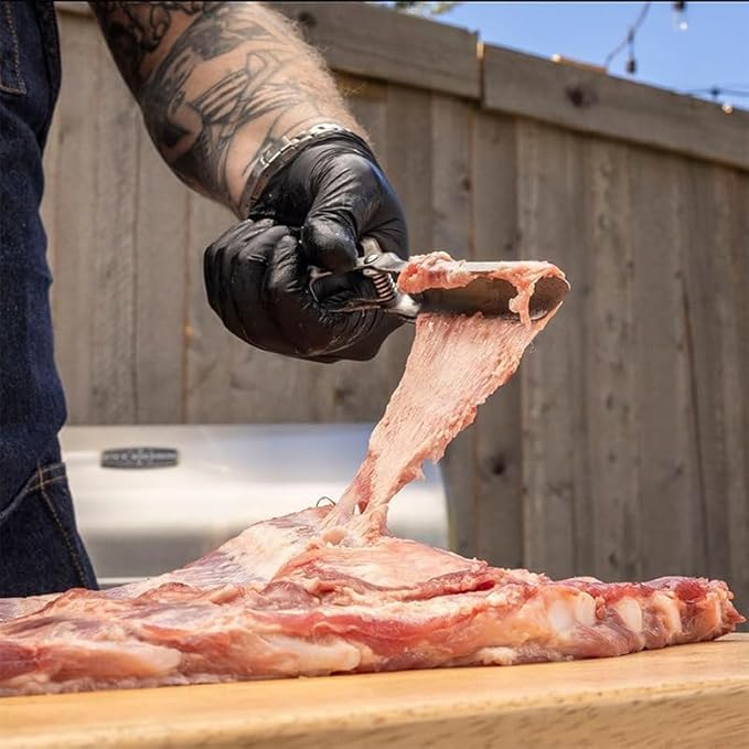 Stainless Steel Rib Membrane Removal Tool - BBQ Rib Skinner with Arc Clamp & Non-Slip Grip for Easy Membrane Removal,Kitchen Gadget for Barbecue Enthusiasts & Chefs