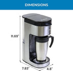Kenmore Single Serve Coffee Maker – 6–12 Oz Brew Sizes, Compatible with Keurig K‑Cup Pods & Ground Coffee, One Cup Brewer, Travel Mug Friendly, Auto Shut‑Off, Hot & Iced Machine à café, Black