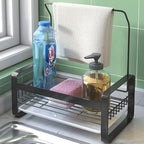 Sponge Holder with rag stick for Kitchen Sink - Rustproof Sink Caddy with Instant Drying Stone, Removable Dish Brush Holder, Stainless Steel Kitchen Caddy for Coutertop Storage Accessories