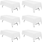 BRILLMAX 6 Pack White Tablecloths for 8 Foot Rectangle Tables 60 x 126 Inch - 8ft Rectangular Bulk Linen Polyester Fabric Washable Cloth Cover for Wedding Reception Banquet Birthday Party