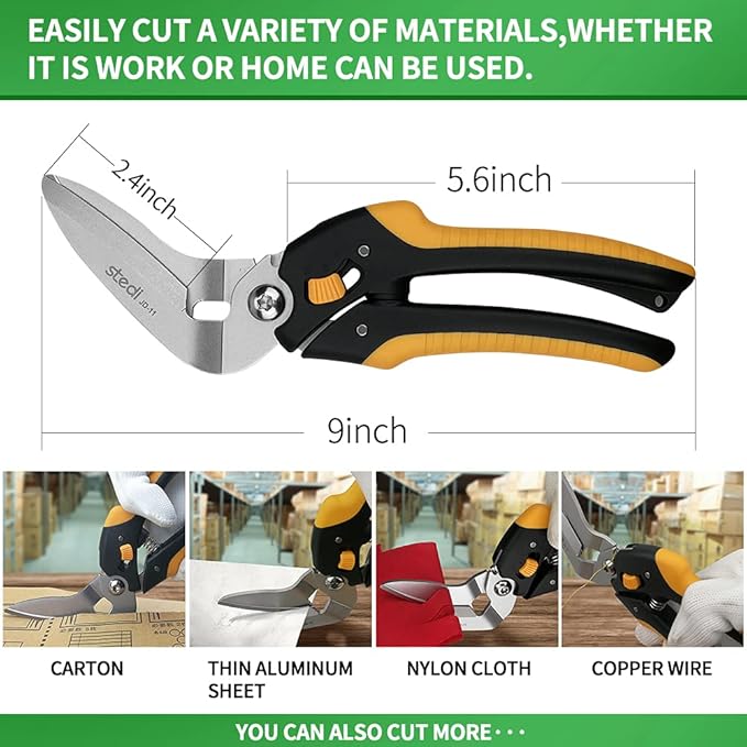 stedi 9-Inch Scissor Heavy Duty, All Purpose Scissors, Cardboard and Carpet Shears, TPR Handle, Extremely Sharp Blades with Finely Serrated -Easy Cutting Thick Paper, Leather, Fabric