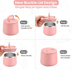 14oz Insulated Vacuum Food Jar with Buckle Lid,Soup Thermo for Hot Food Kids,Wide Mouth Leakproof Stainless Steel Lunch Container with Spoon-Pink