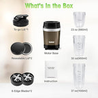 Nahida Blender for Smoothies, 1200W Smoothie Blender for Ices Crushing, Blenders with (2) 6-Fin Blades, Personal Blenders for Kitchen with 23oz, 32oz, 37oz Easy Go Cups for Juices, 1200W, Brown