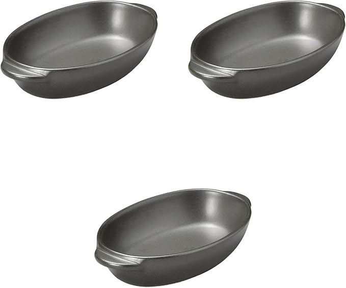 Set of 3, Small Black Oval Au Gratin [7.4 x 4.3 x 1.4 inches (18.7 x 11 x 3.6 cm)] | Setomonohonpo